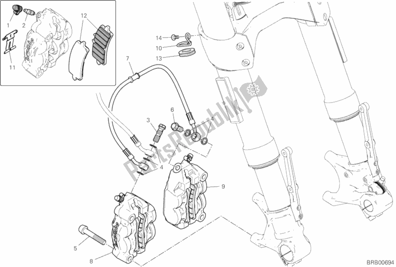 Todas as partes de Sistema De Freio Dianteiro do Ducati Diavel 1260 S Brasil 2020